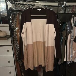 Brown cream and tan duster cardigan never worn XL